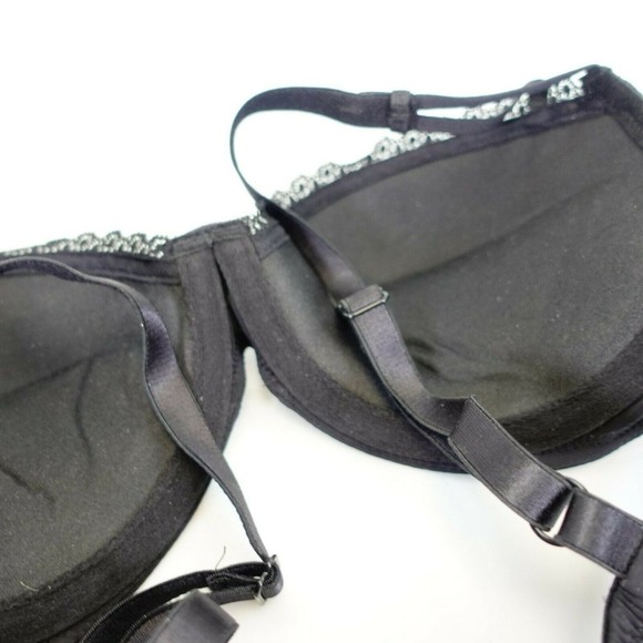 ADORE ME Black Nude Balconette Bra 34C MEDIUM Padded Push Up Lace Shell Sexy NEW - Picture 8 of 11